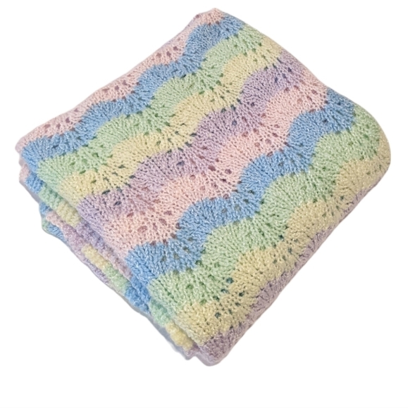 Handmade Other - 𝅺handmade hand knit pastel baby blanket 43”x41”